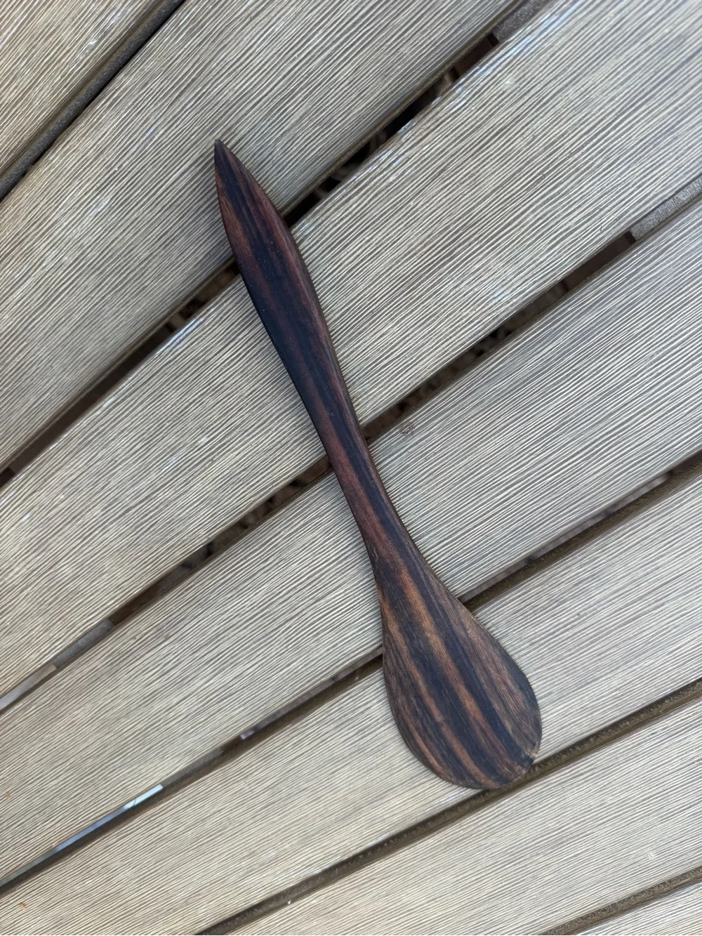 Hand Carved Exotic Wood Serving Spoon Mother of Pearl Inlay Handmade